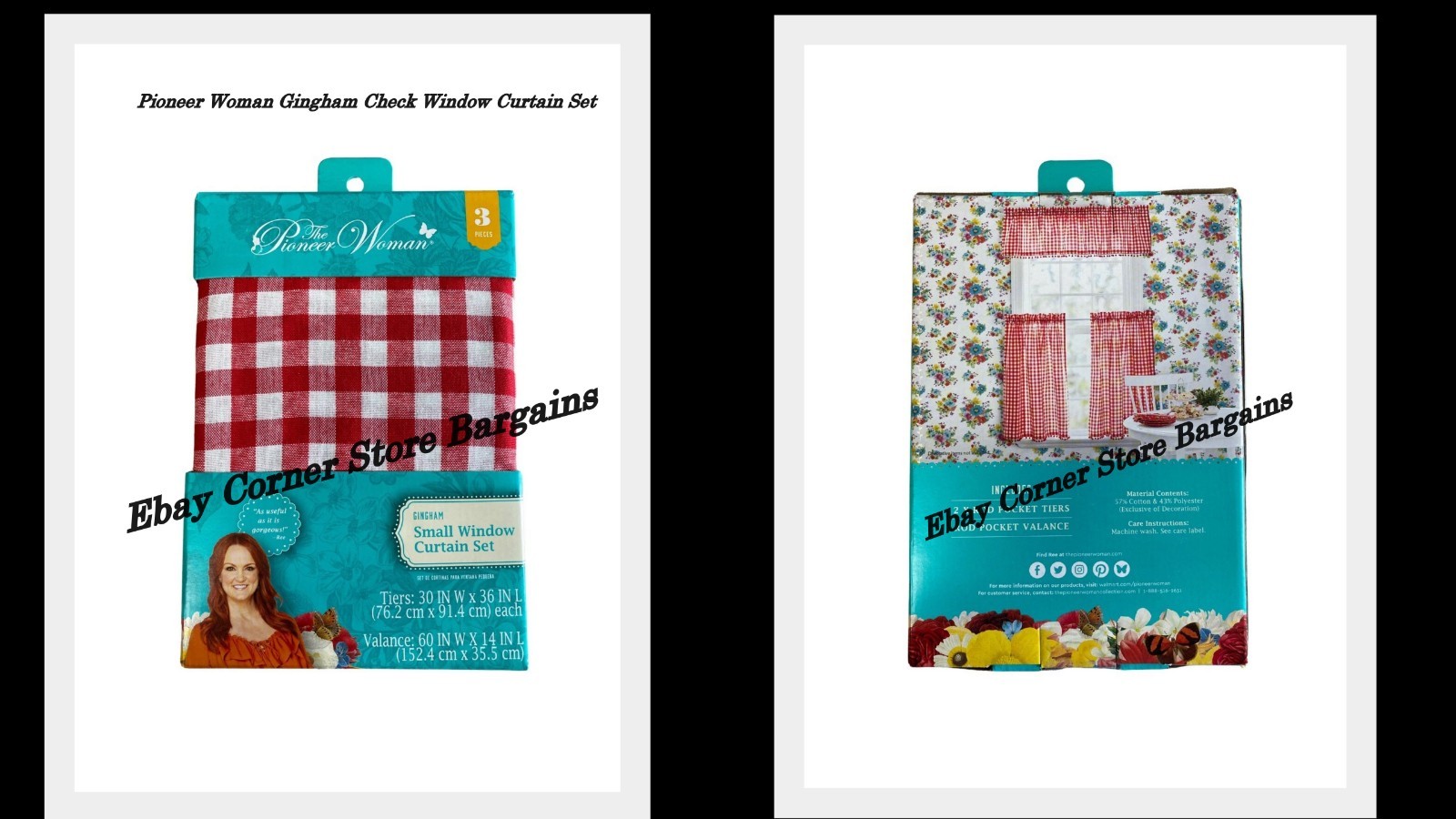 The Pioneer Woman Gingham Curtain Set 3-Piece Tier & Valance, Red