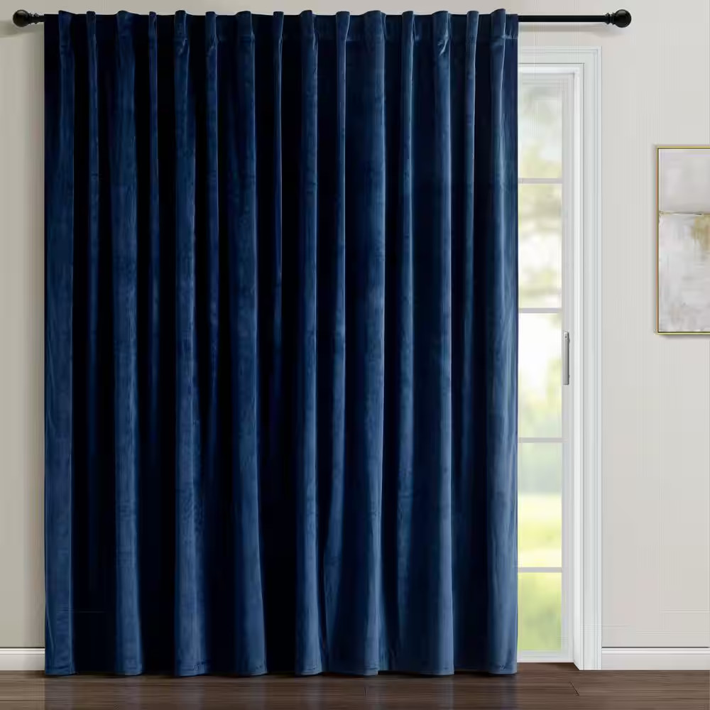 Prima Velvet Solid Navy Polyester 114 In. W X 84 In. L Back Tab/Rod Pocket Light