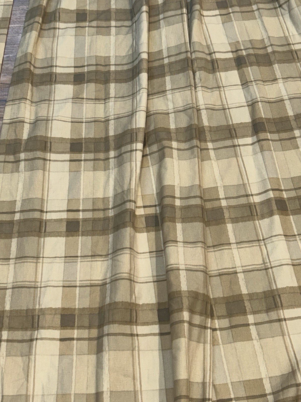 Cedrick Tan Beige Plaid Flannel Drapes 2 Panels 83×48 Jc Penney Euro Pinch Pleat