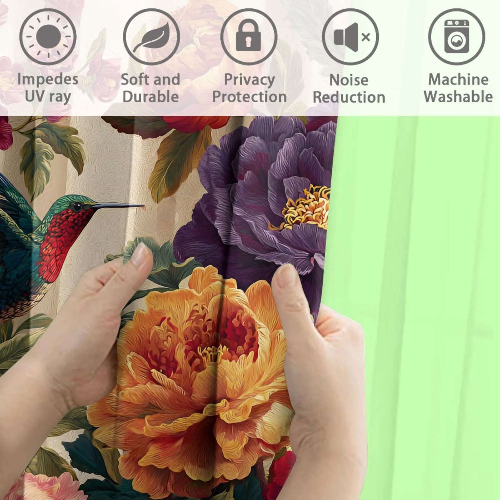 Flower Hummingbird Curtains Romantic Botanical Cottagecore Bird Lover Gift
