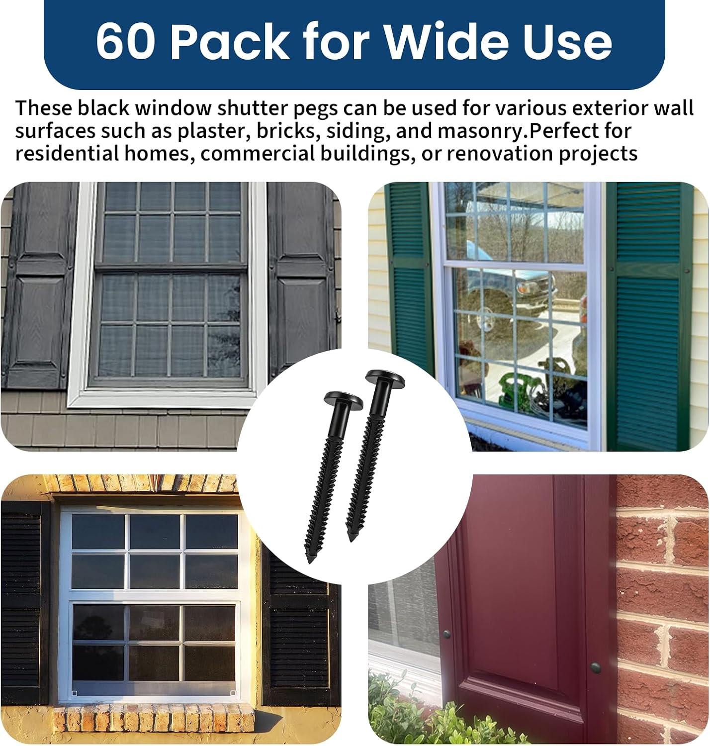 60 Pcs 3 Inch Vinyl Shutter Fasteners Heavy-Duty Shutter Loks for Exterior Decor