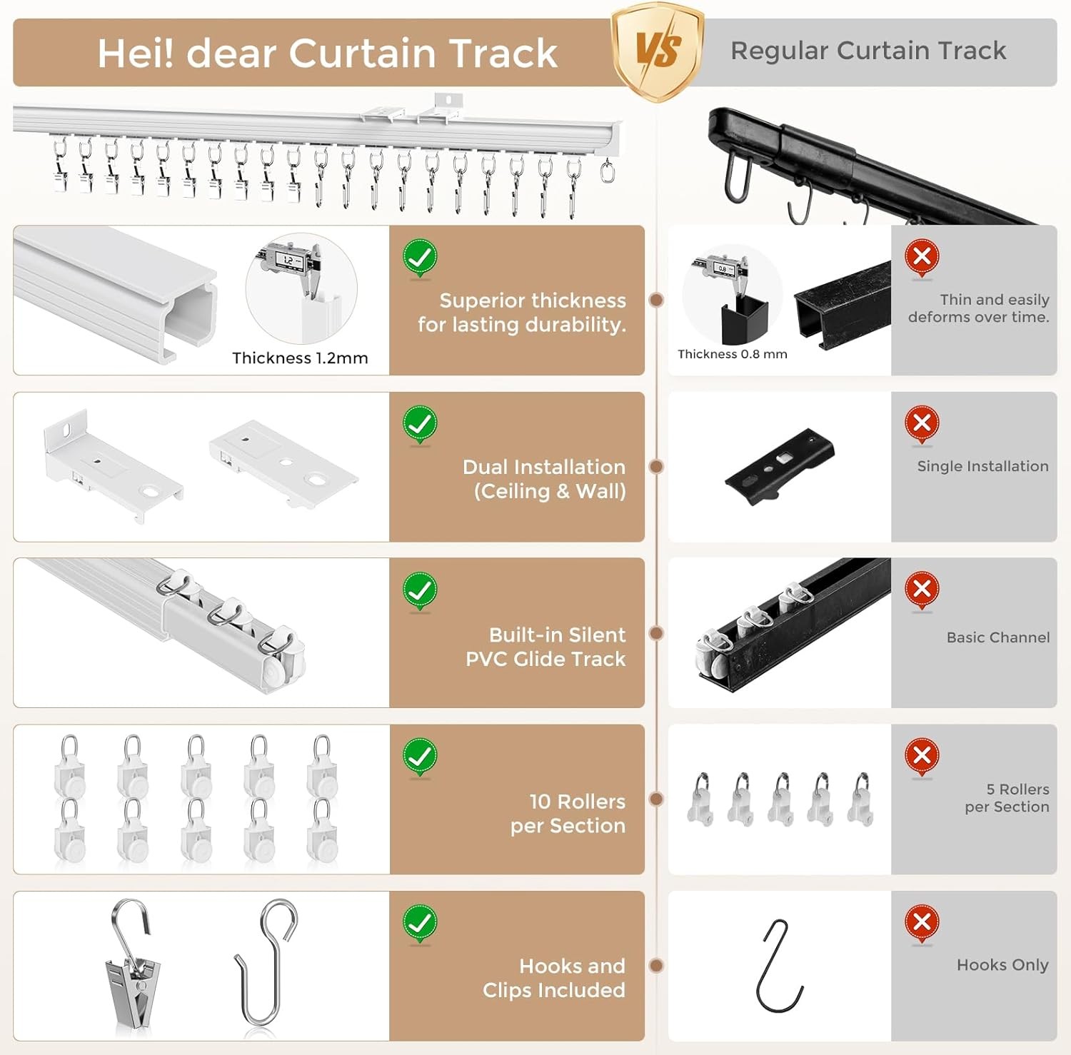 Ceiling Curtain Track 6-9ft White Heavy Duty Aluminum Rail 30 Rollers #R024