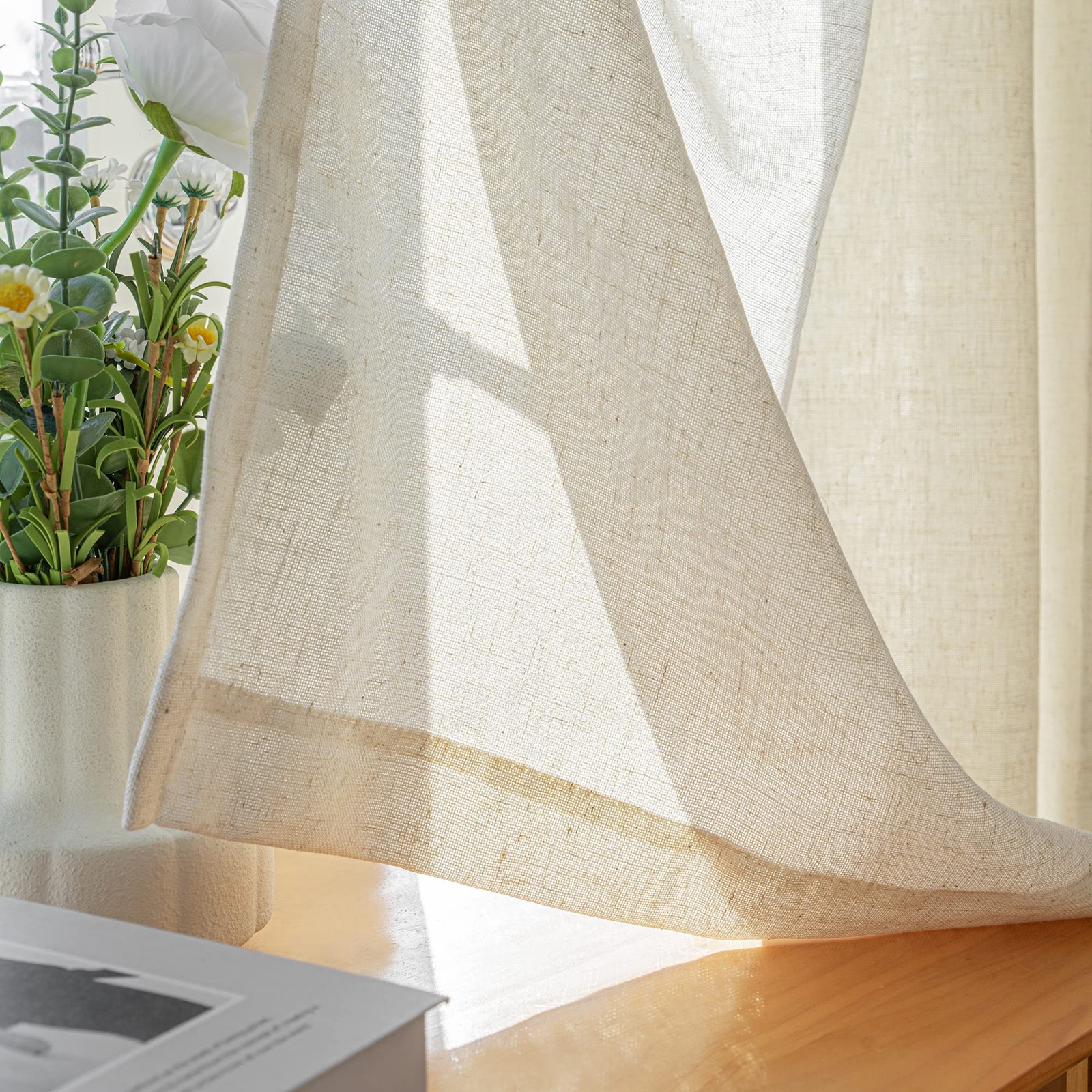 Oyring Faux Linen Double Pinch Pleat Window Curtains Panelssemi Sheer Light