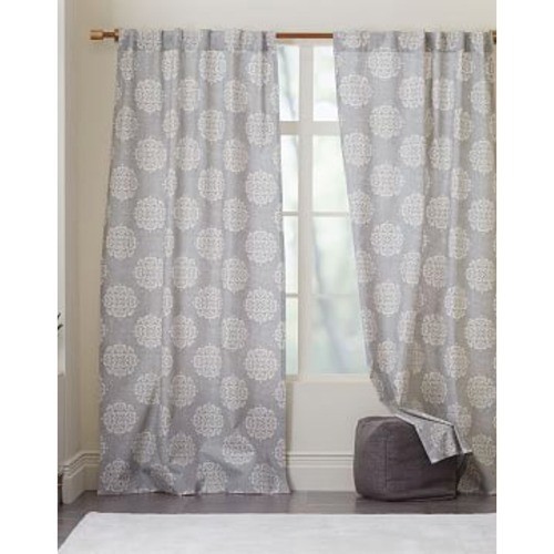 West Elm 48″ x 108″ Curtain Panel Feather Gray Scroll Medallion Cotton