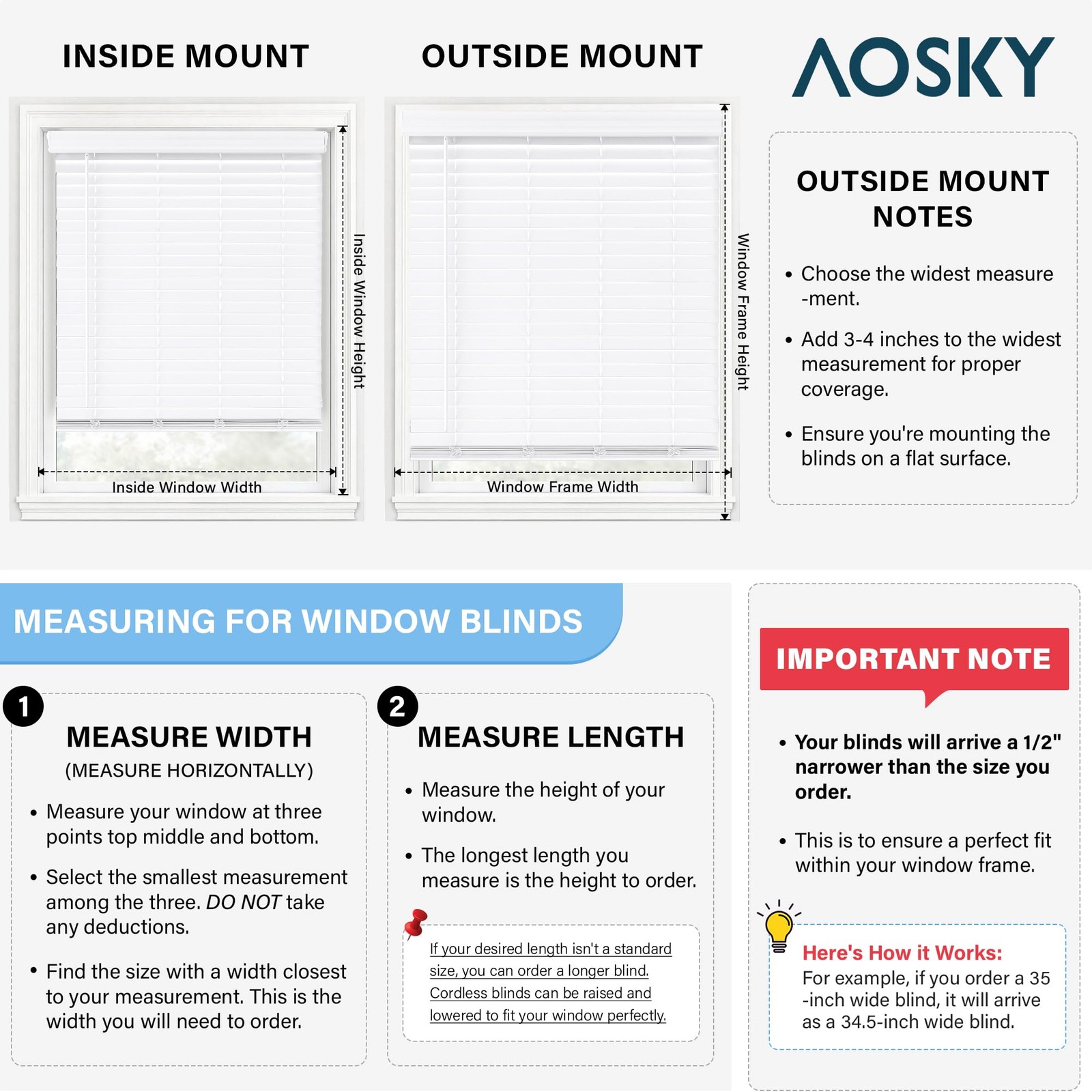 AOSKY Faux Wood Blinds White 26″W x 72″H