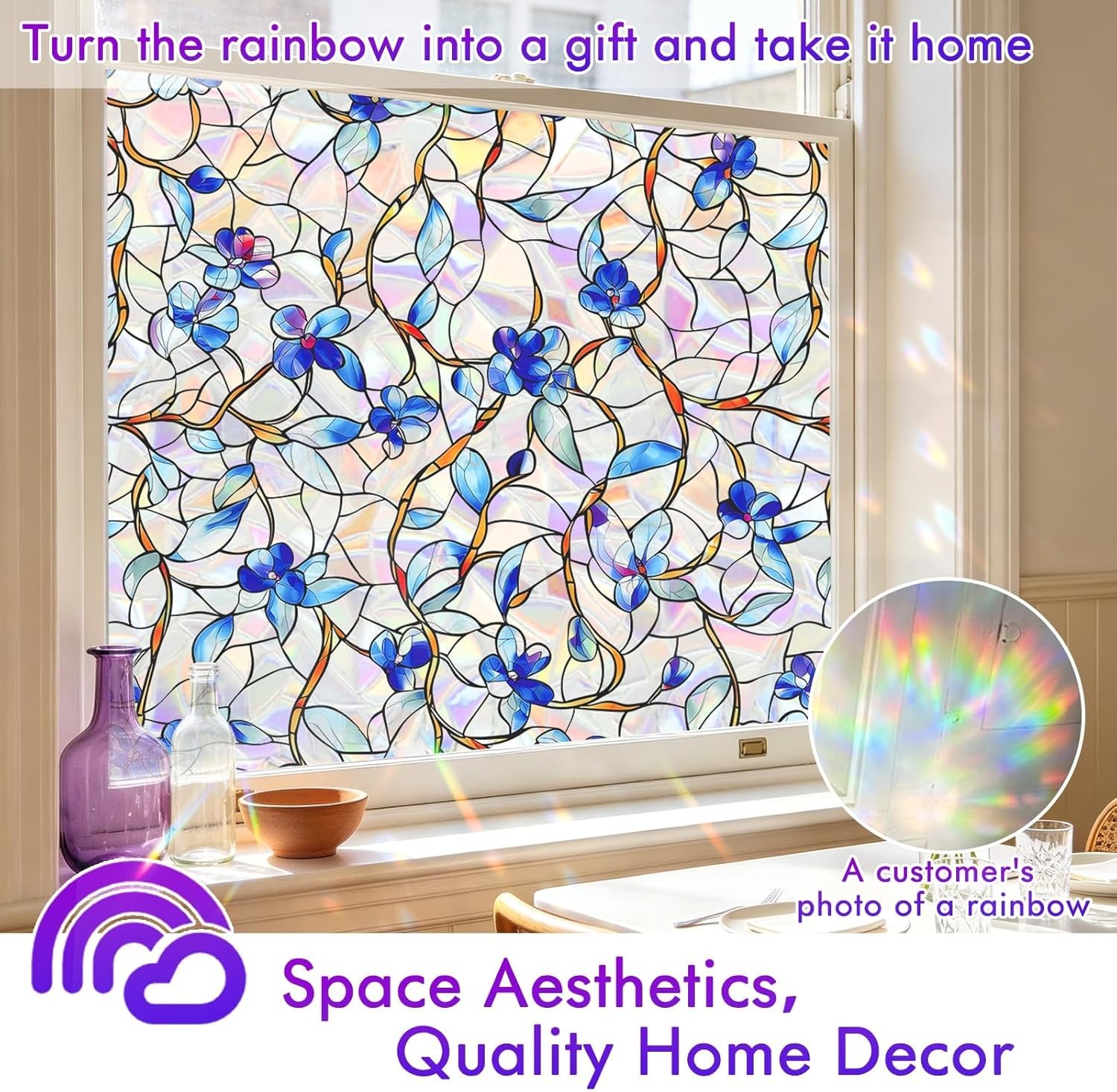 Rainbow Window Privacy Film,Heat Control,UV Blocking,Anti-Glare,Day & Night P…