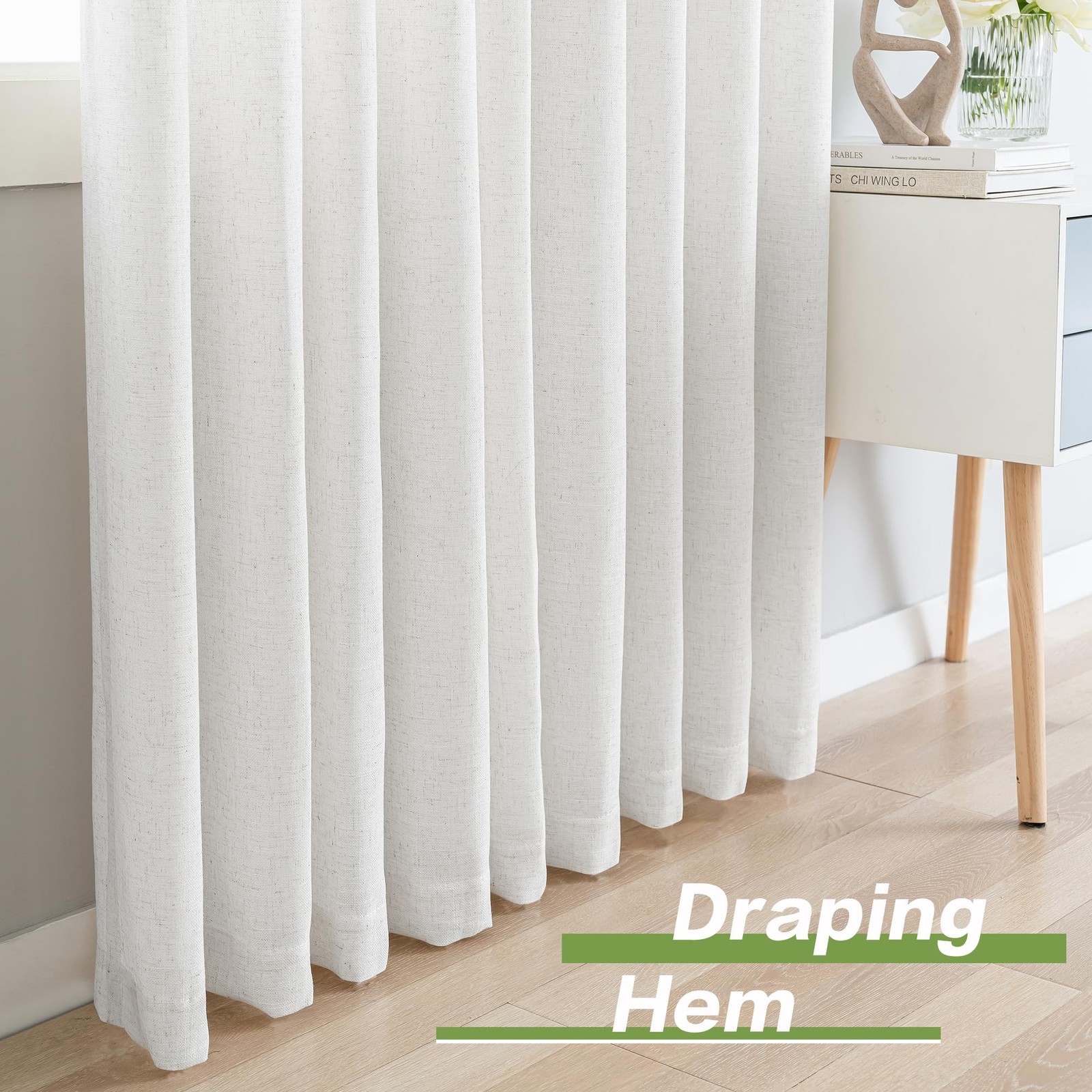 Oyring Faux Linen Light Filtering Pinch Pleated Curtains For Living Room Semi