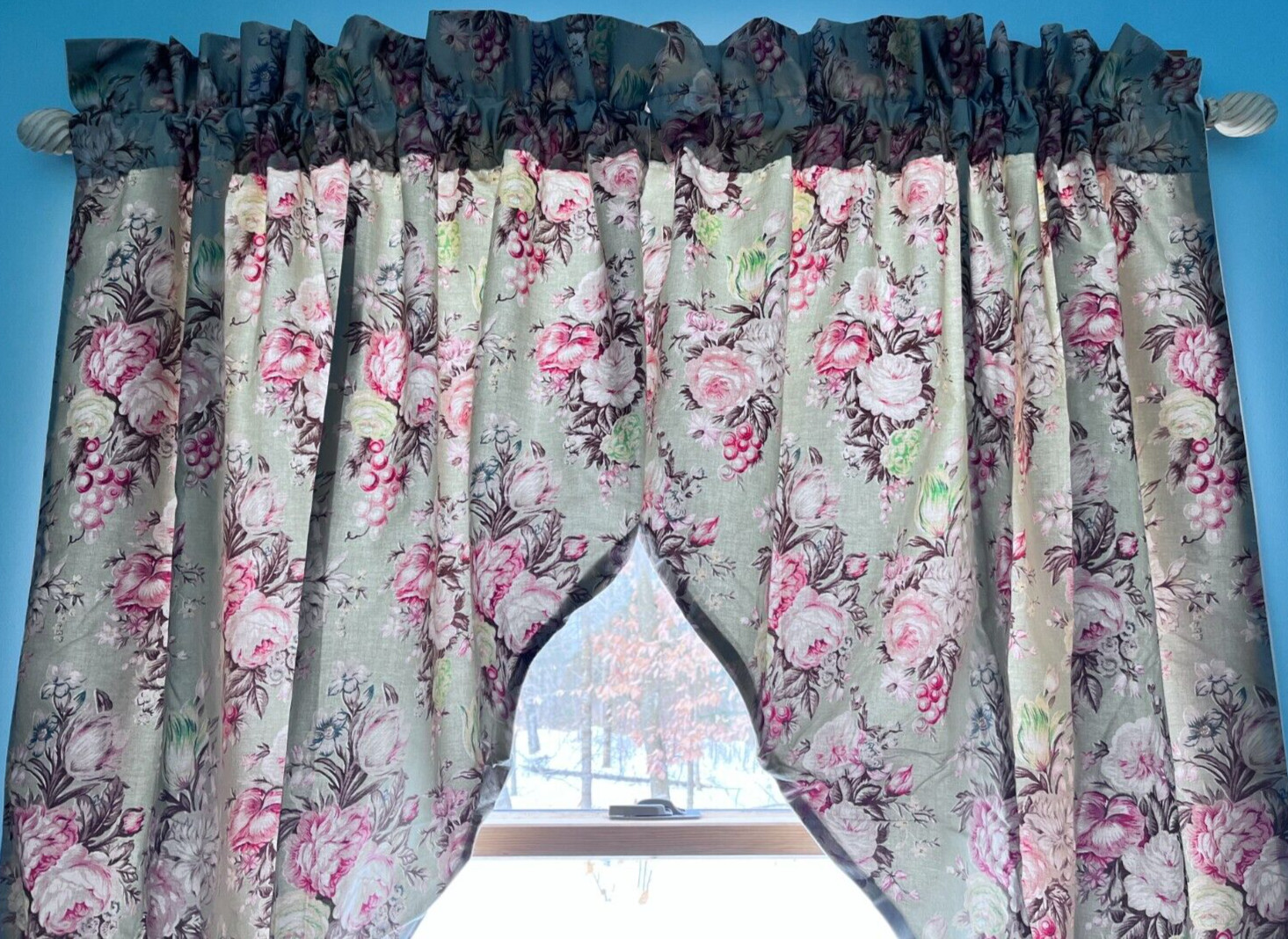 JC Penney Cabbage Rose Cottage Floral Light Filtering Lined Rod Pocket Swags EC