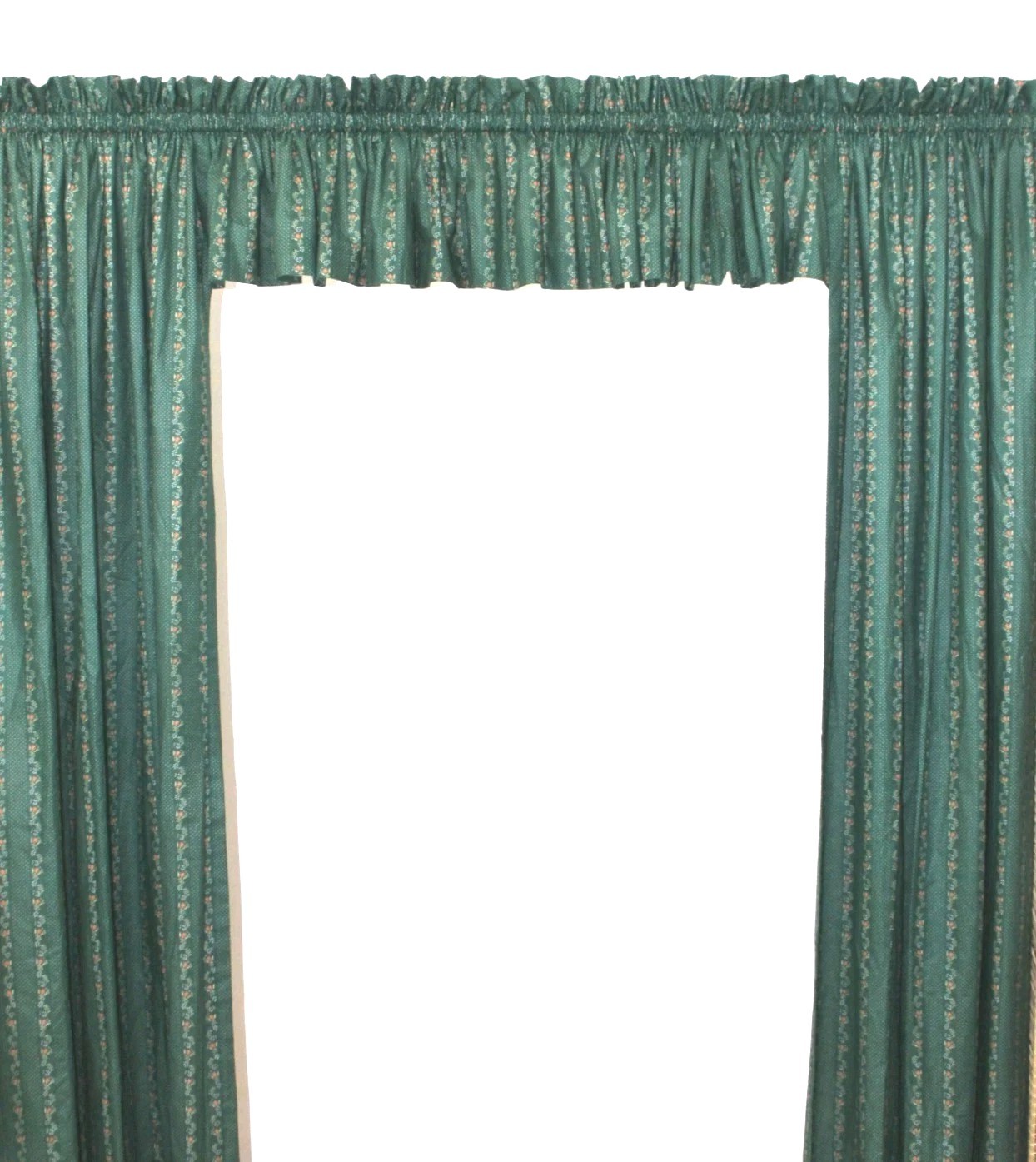 Vtg 1980s Custom Drapery Ensemble 198×67 Green Floral Vine Lined Curtain Panels