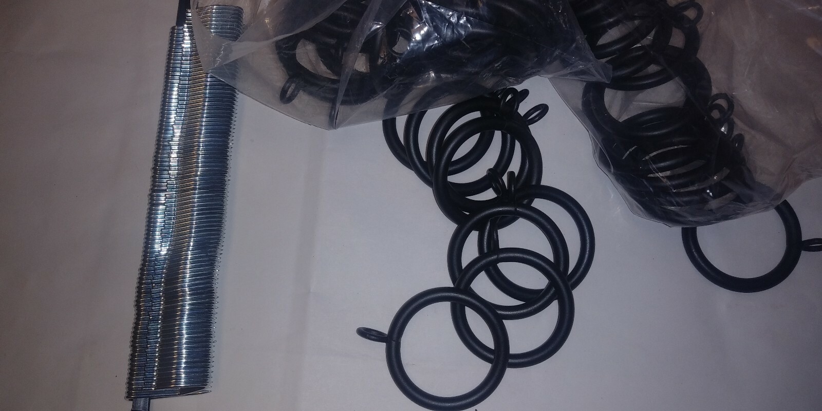 1-1/2″ BLACK IRON drapery curtain drape rings with eyelet – PACK of 18 + hooks