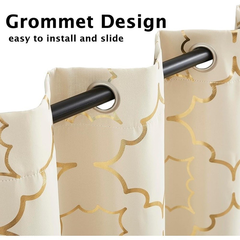 Moroccan Foil Blackout Curtains Geometric Design Modern Window Drapes 2 Panels