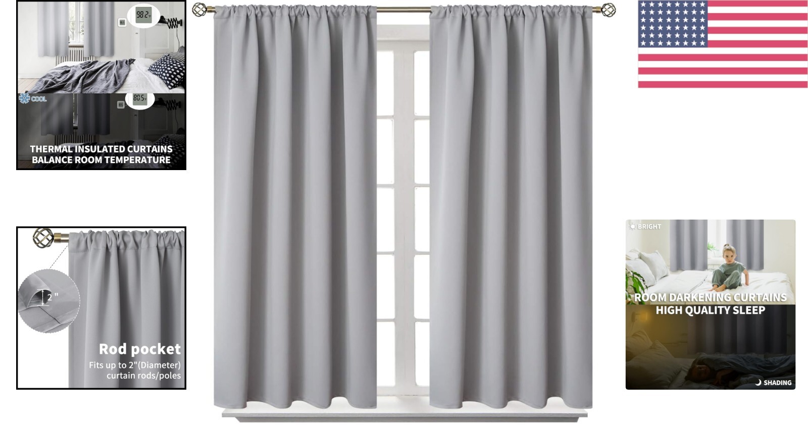 Elegant Thermal Insulated Light Grey Room Darkening Curtains 42×48 for Privacy