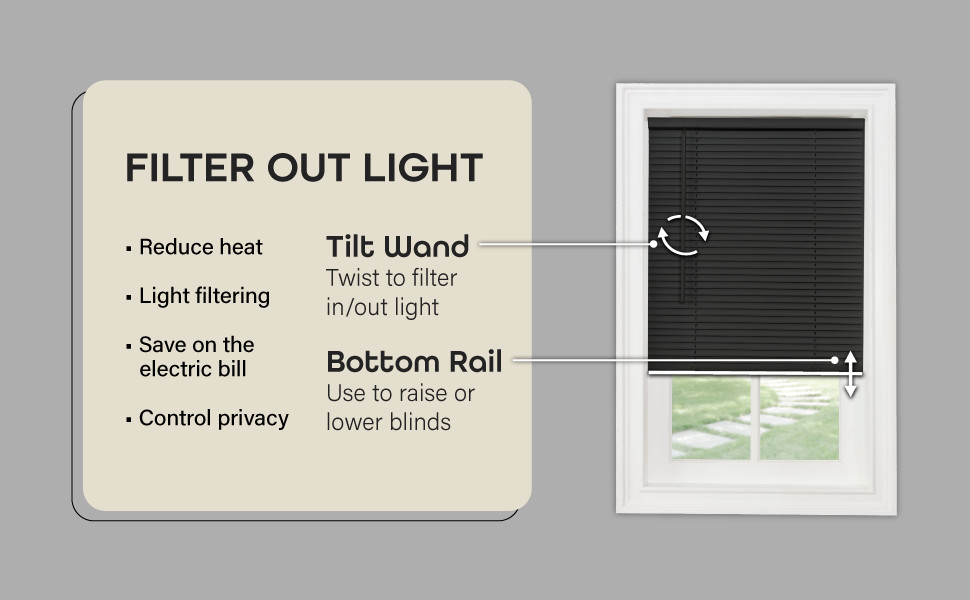 Cordless Light Filtering Mini Blind – 33 Inch Width, 64 Inch Length, 1″ Slat