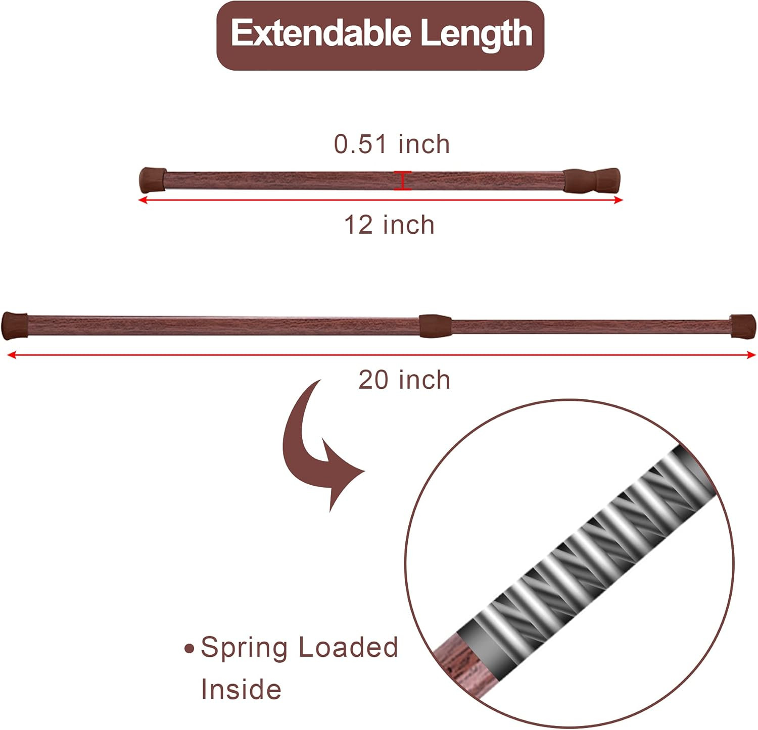 6 Pack Cupboard Bars Adjustable Spring Tension Rods Wood Grain Refrigerator Bar