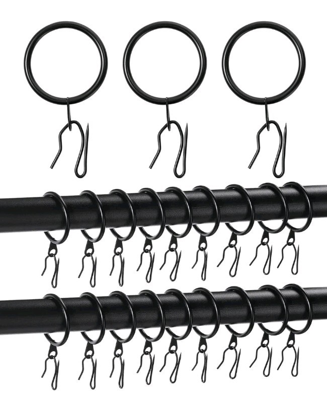 160 Set Black Metal Curtain Rings with Pin Hooks – Sturdy Drapery Accessories