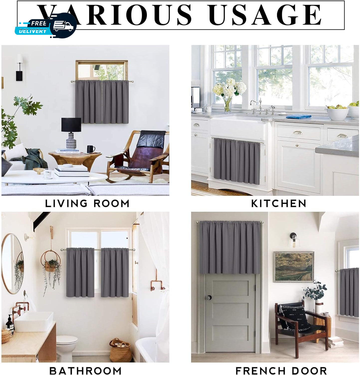 Short Curtains Gray Half Window for Bedroom Wide 42 X Long 36 Inches