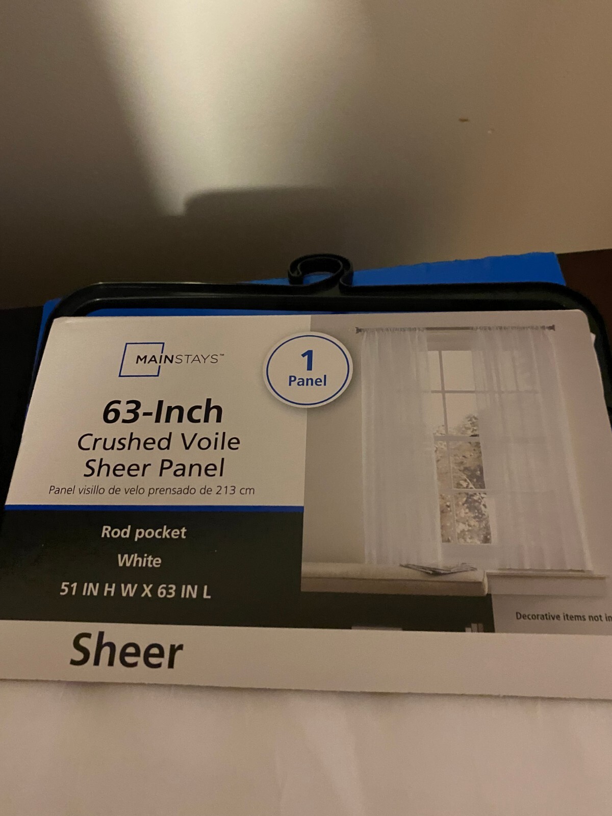 BRAND NEW MAINSTAYS SINGLE PANEL 63 INCH SHEER CRUSHED VOILE CURTAIN WHITE