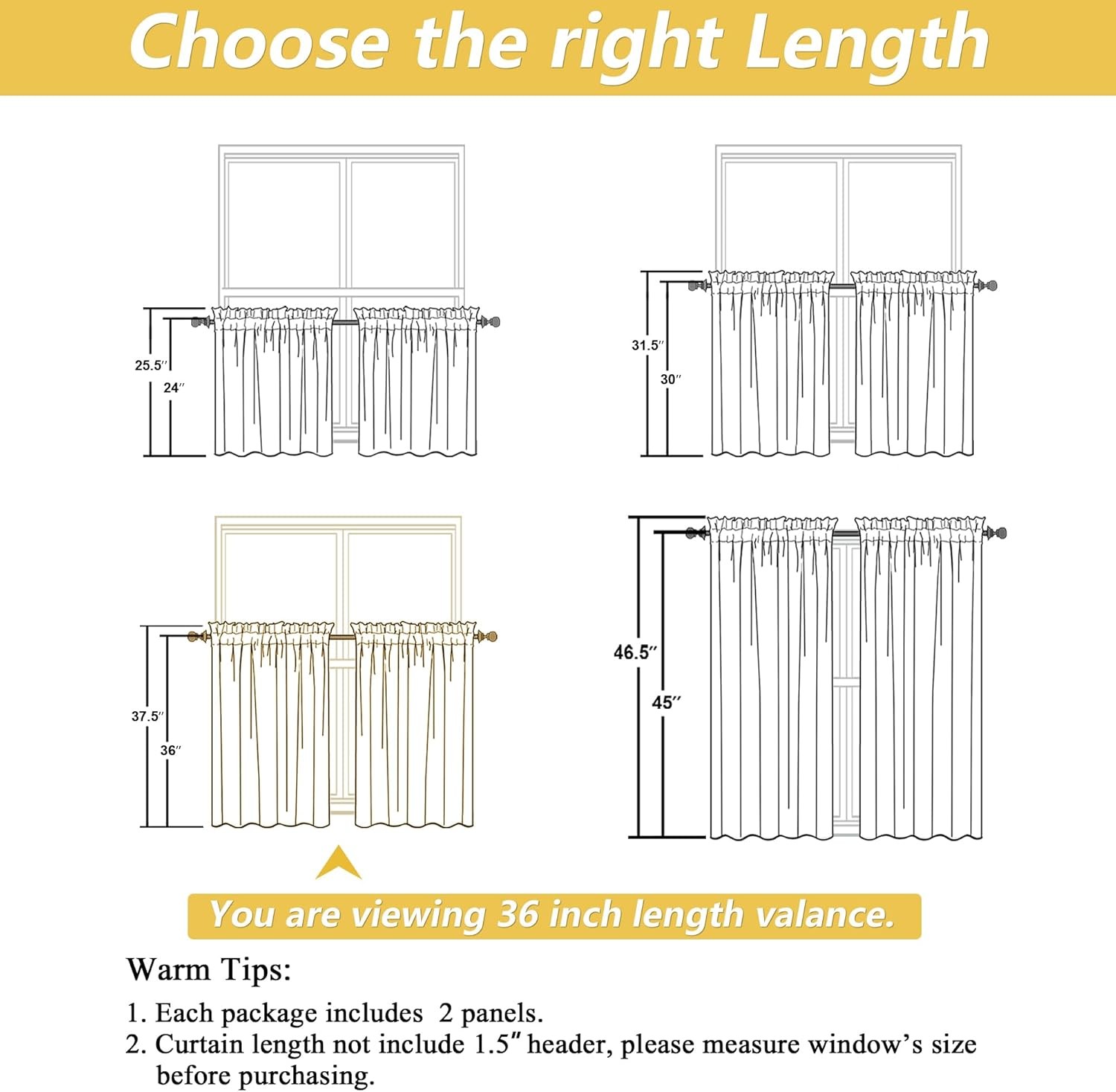 Linen Cafe Curtains 36 Inch Length 2 Panels Set, Light Filtering Textured Short