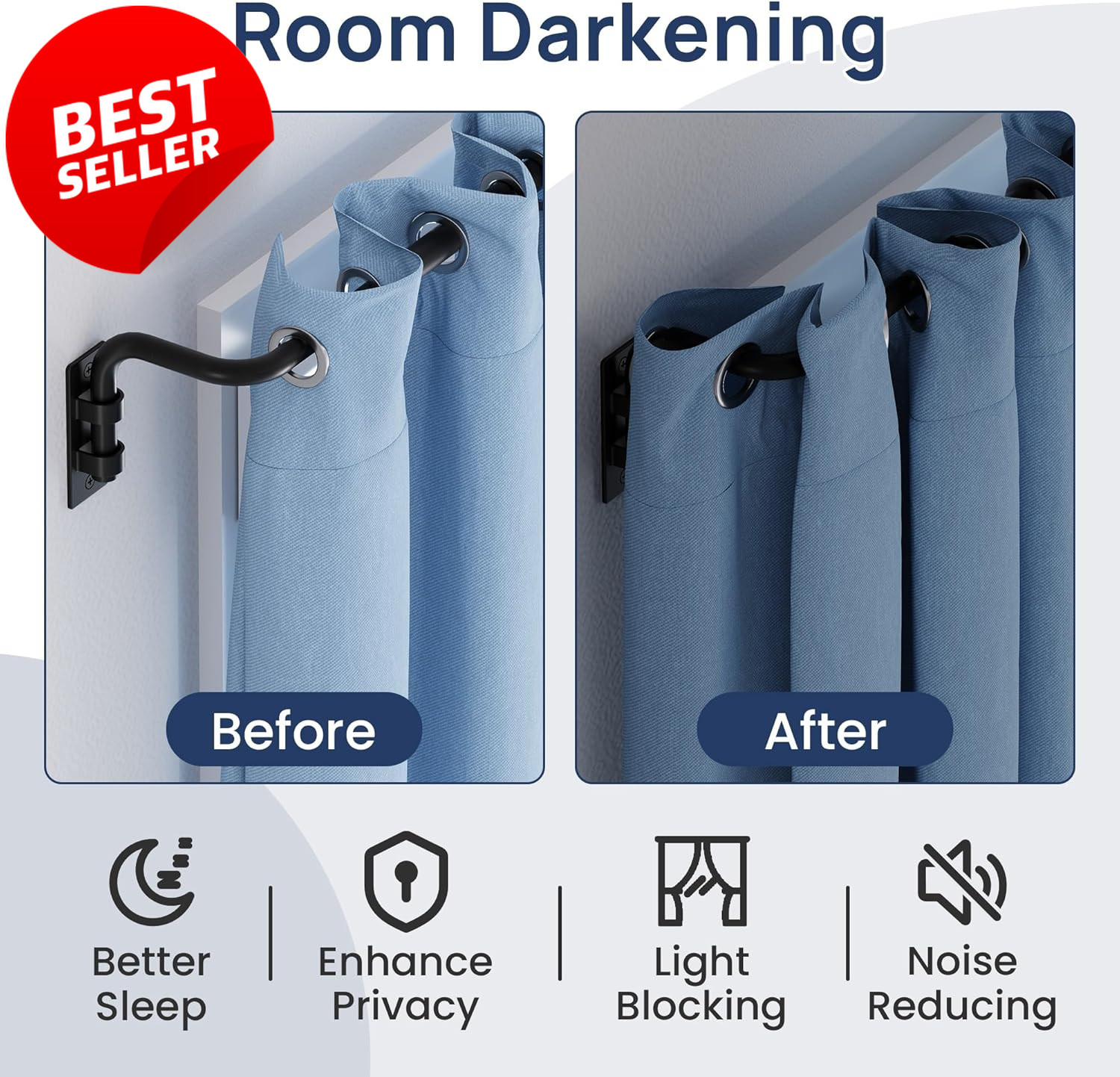 Blackout Curtain Rod Wrap Around 48-84in Adjustable Matte Black 5/8in – US
