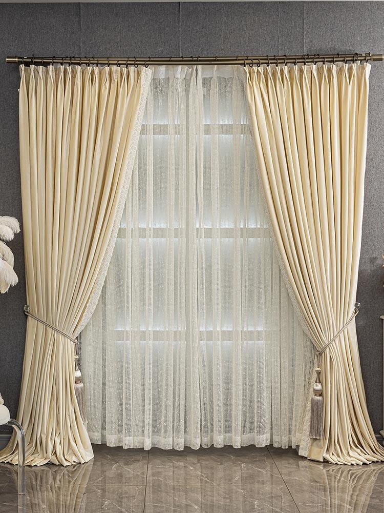 costom beige American lace cloth flannel window blackout curtain tulle M1849