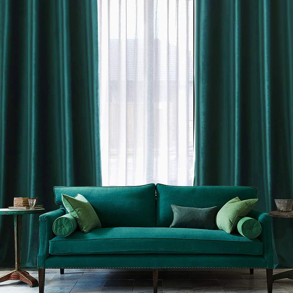 Christmas Dark Green 100% Polyester Curtains 90 Inches Long 2 Panels Room Darken