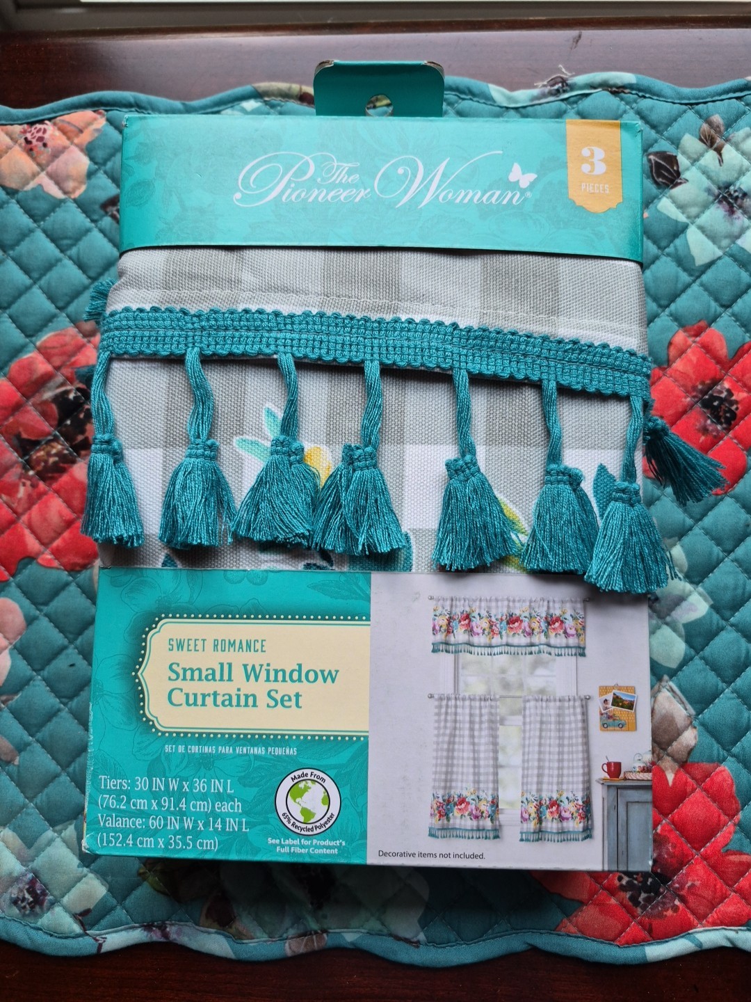 Pioneer Women Sweet Romance 3pc Small Window Curtain Set 30in W X 36in L