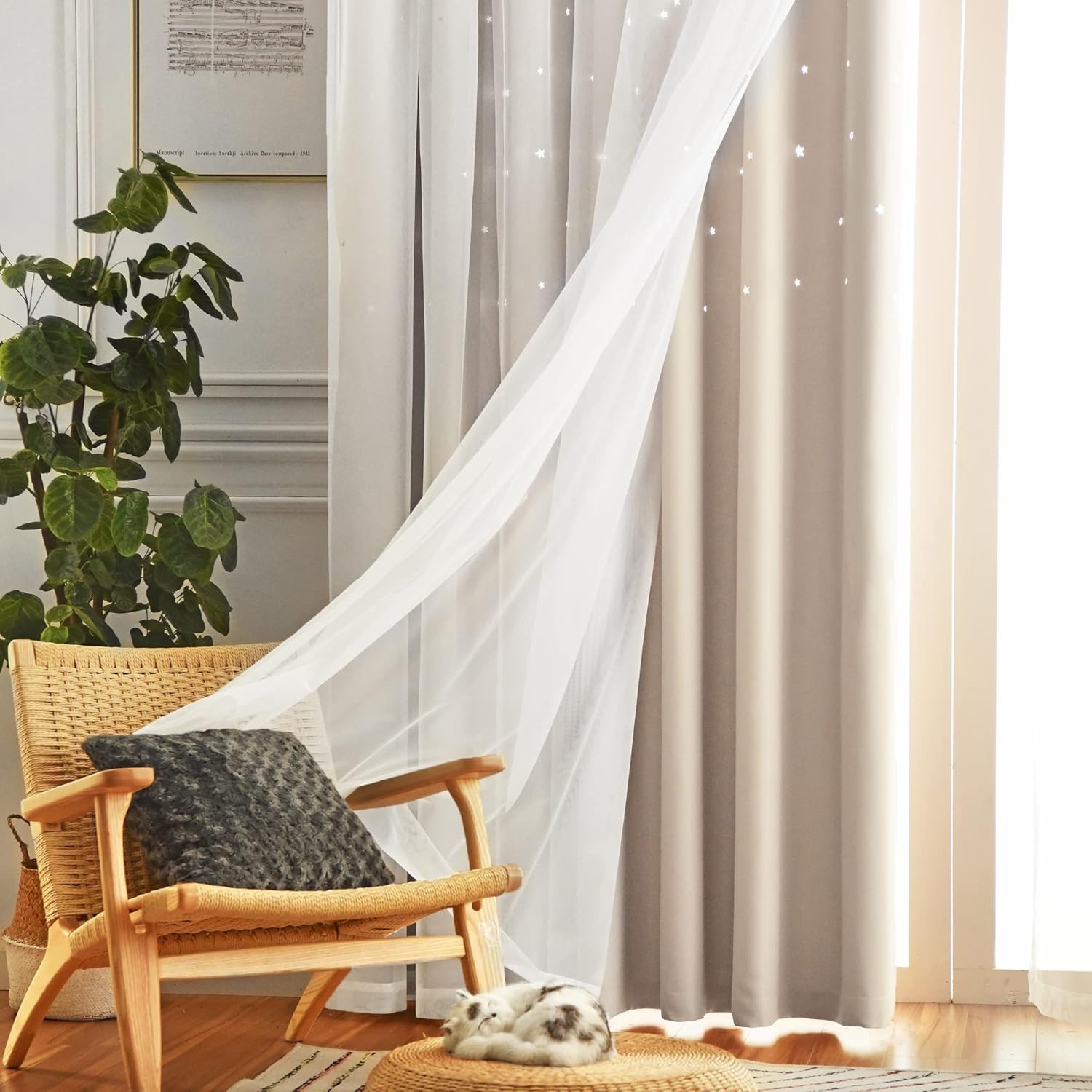 Energy-Saving Blackout Curtains with Star Design for Dreamy Kids’ Spaces – Beige
