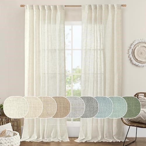 LAMIT 108 inch Linen Curtains for Living Room, Back Tab and Rod Pocket Cream …