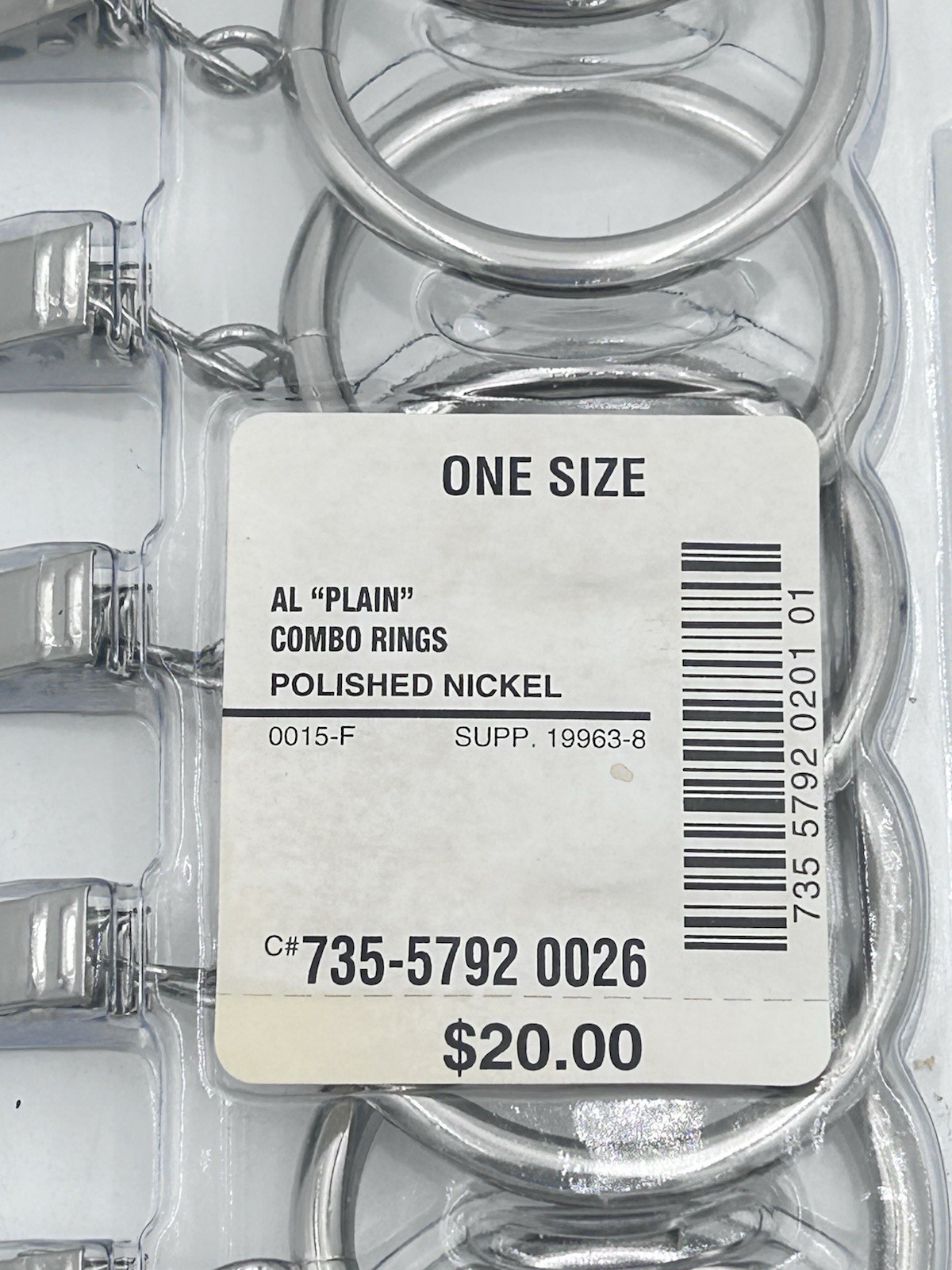 American Living Combo Rings with Clips Silver Chrome Metal 7 Pk ~1.4″D Curtains