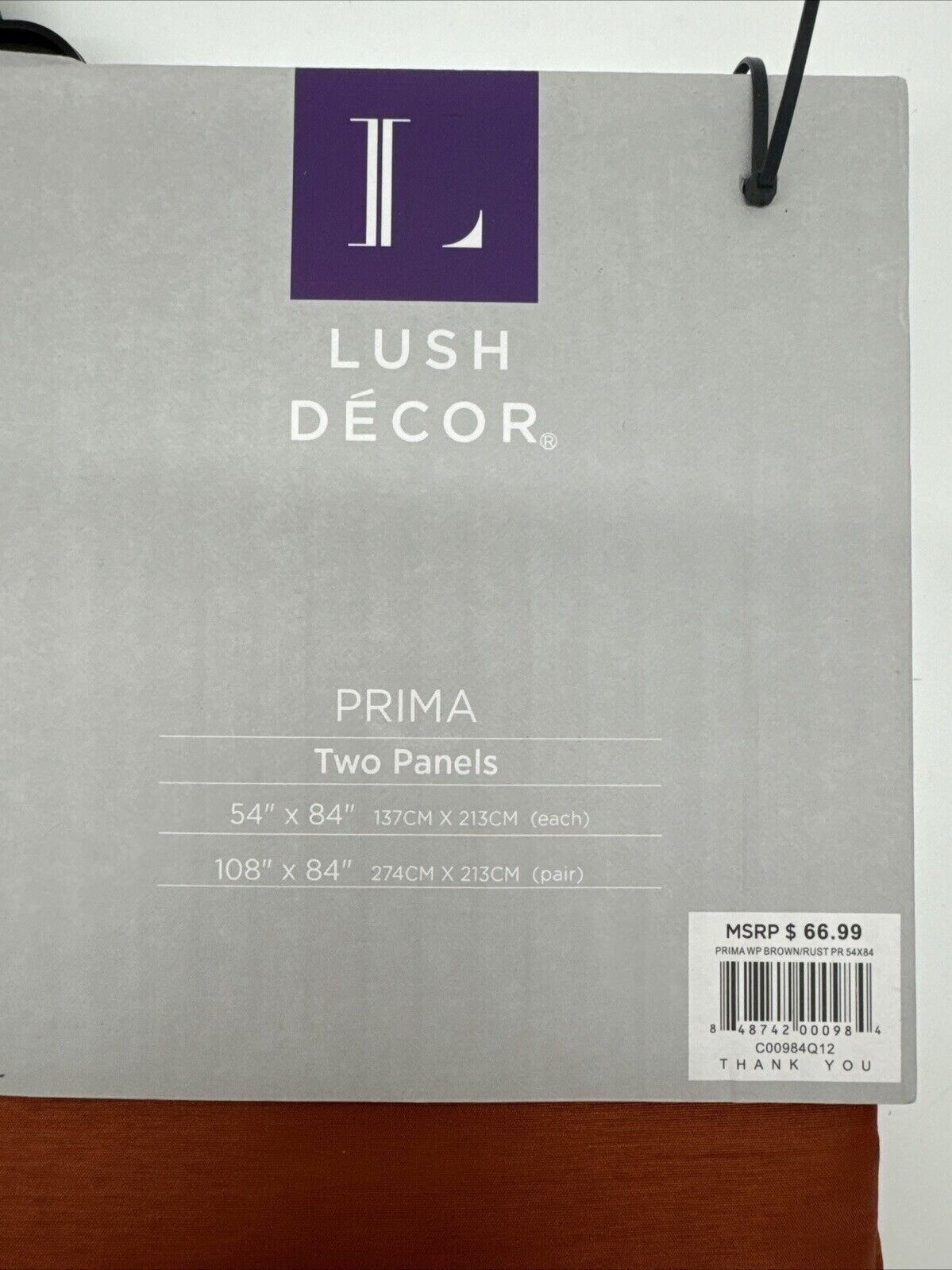 Lush Decor Color Block Prima Window Curtains 2 Panels Set 84″ x 54″ Rust Brown