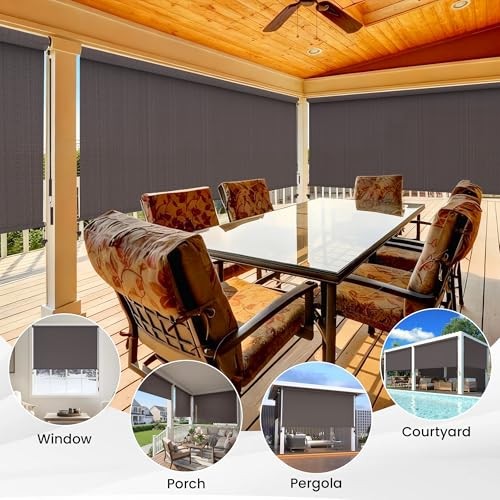 Outdoor Roller Shade, 420GSM New Material Sun Shades Outdoor 96″W x 96″H Brown