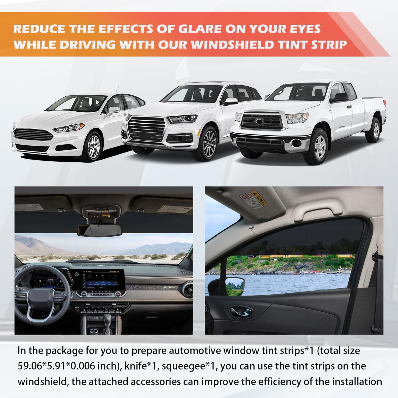 59.06×5.91 Car Windshield Tint Strip Kit,5% VLT Car Window Tint Film for Glare R