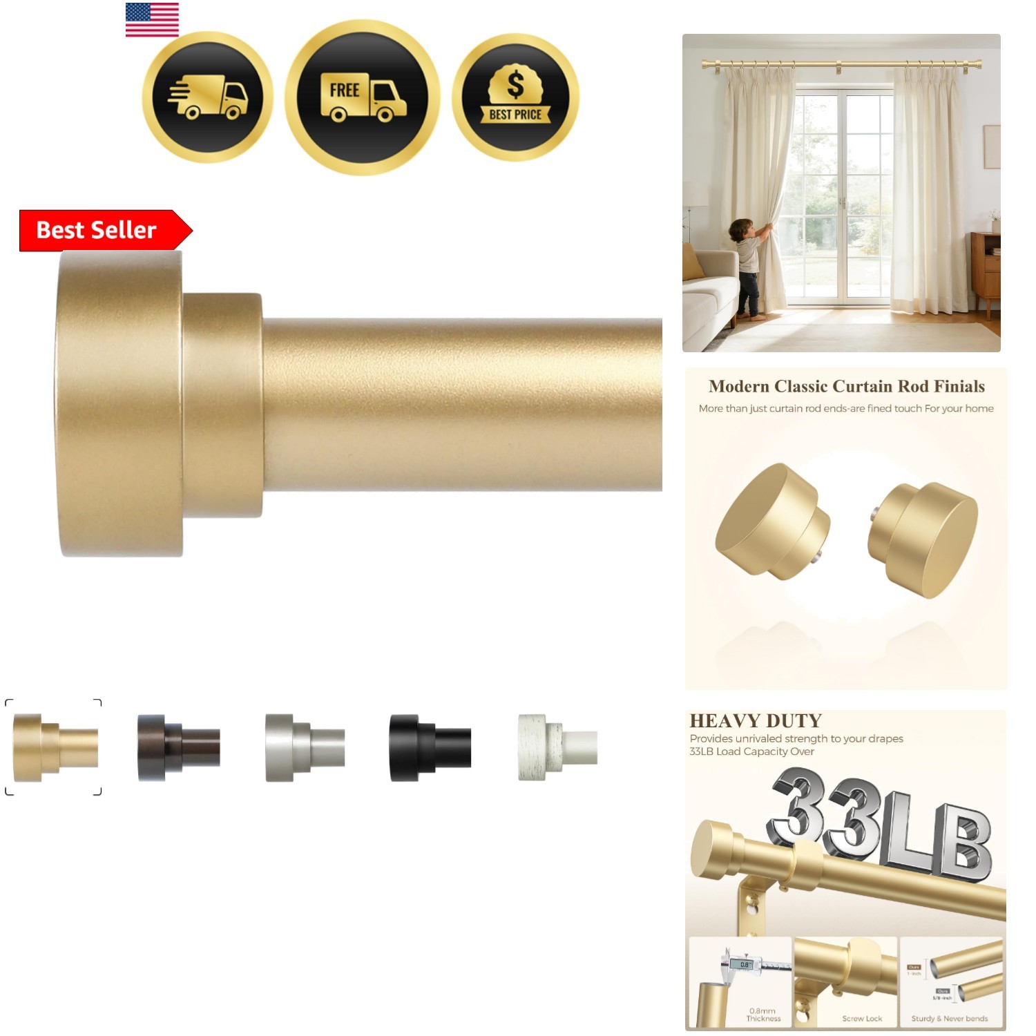 Gold Curtain Rods 72 to 144 Inch6-12FT,1 Inch Long Curtain Rod,Adjustable Hea…