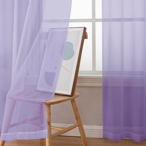Sheer Curtains 63 Inch Length 2 Panels, Light 42″W x 63″L (Pack of 2) Lilac