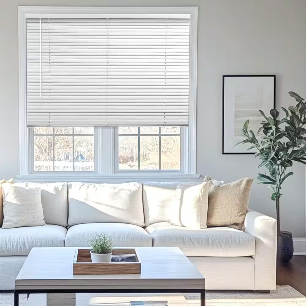 White Cordless 1 in. Vinyl Mini Blind – 70 in. W x 48 in. L