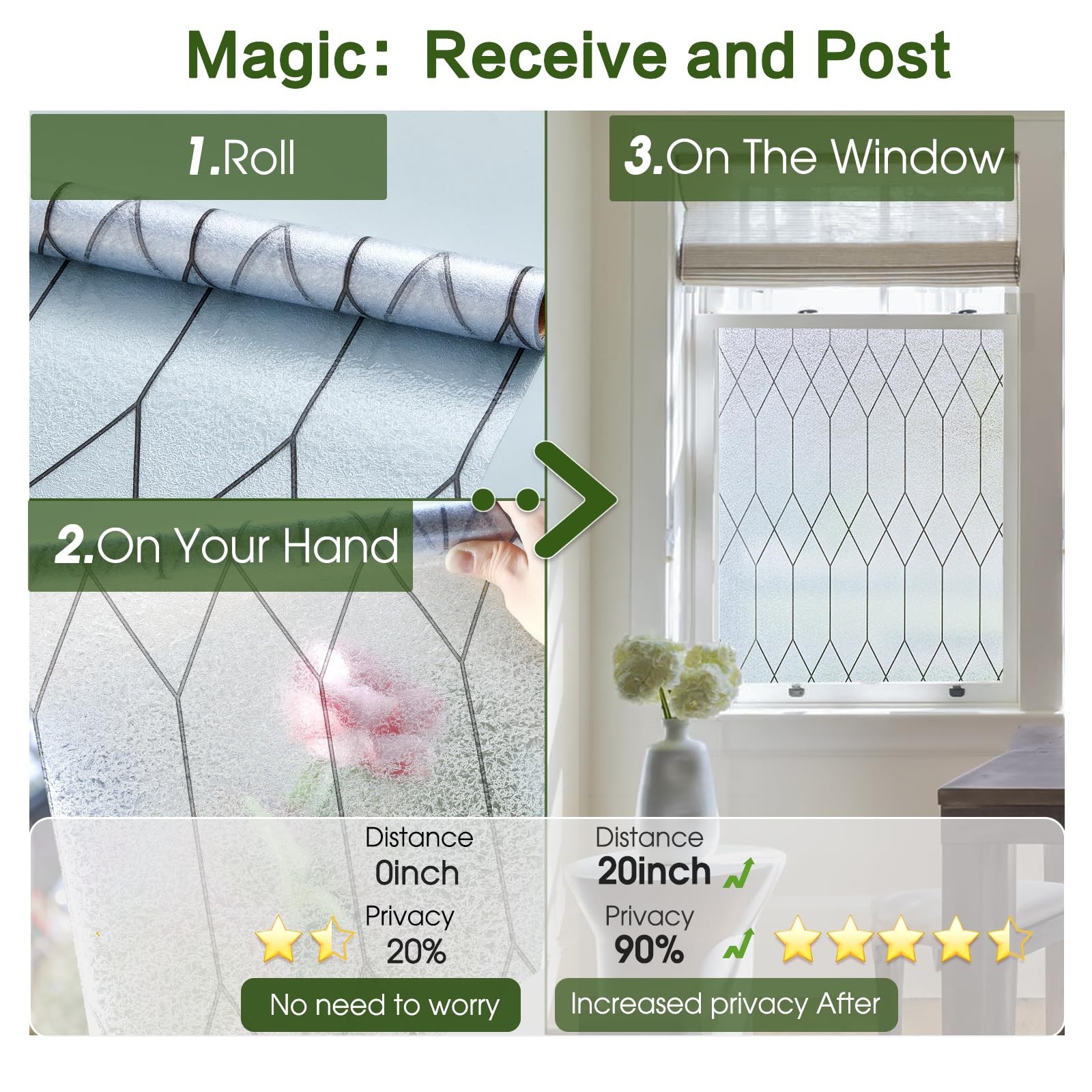 Windimiley Window Privacy Film Stained Glass Static 17.5 x 78.7 Inch, A-pure
