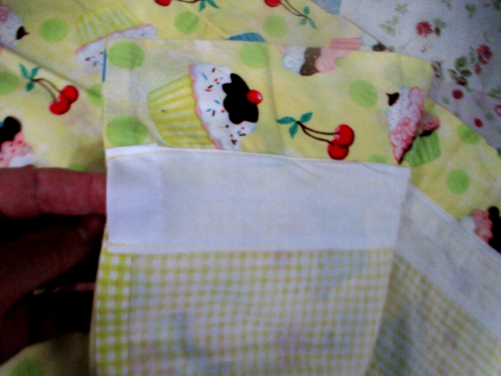 Yellow Pink Cupcake Cherry Print Cotton Fabric Window Valance