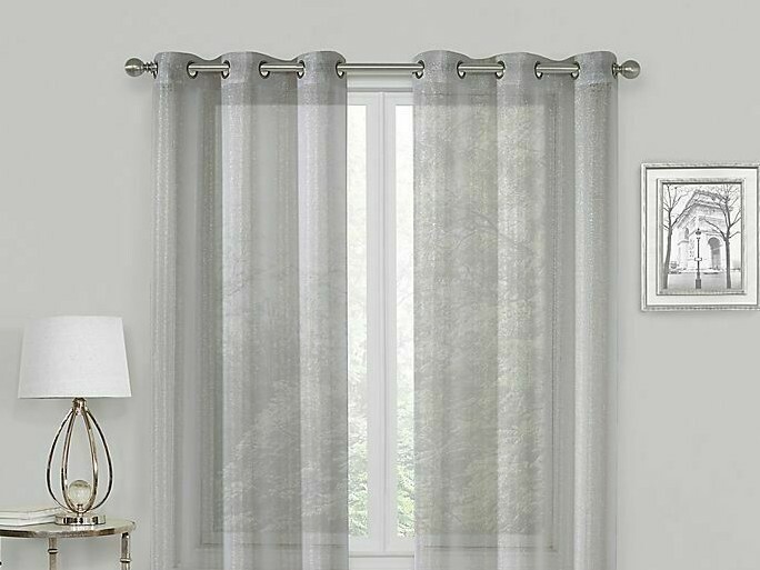 (2) Metallic Grommet Sheer Glam Shimmer Window Curtain Panels Gray Silver 76X63″