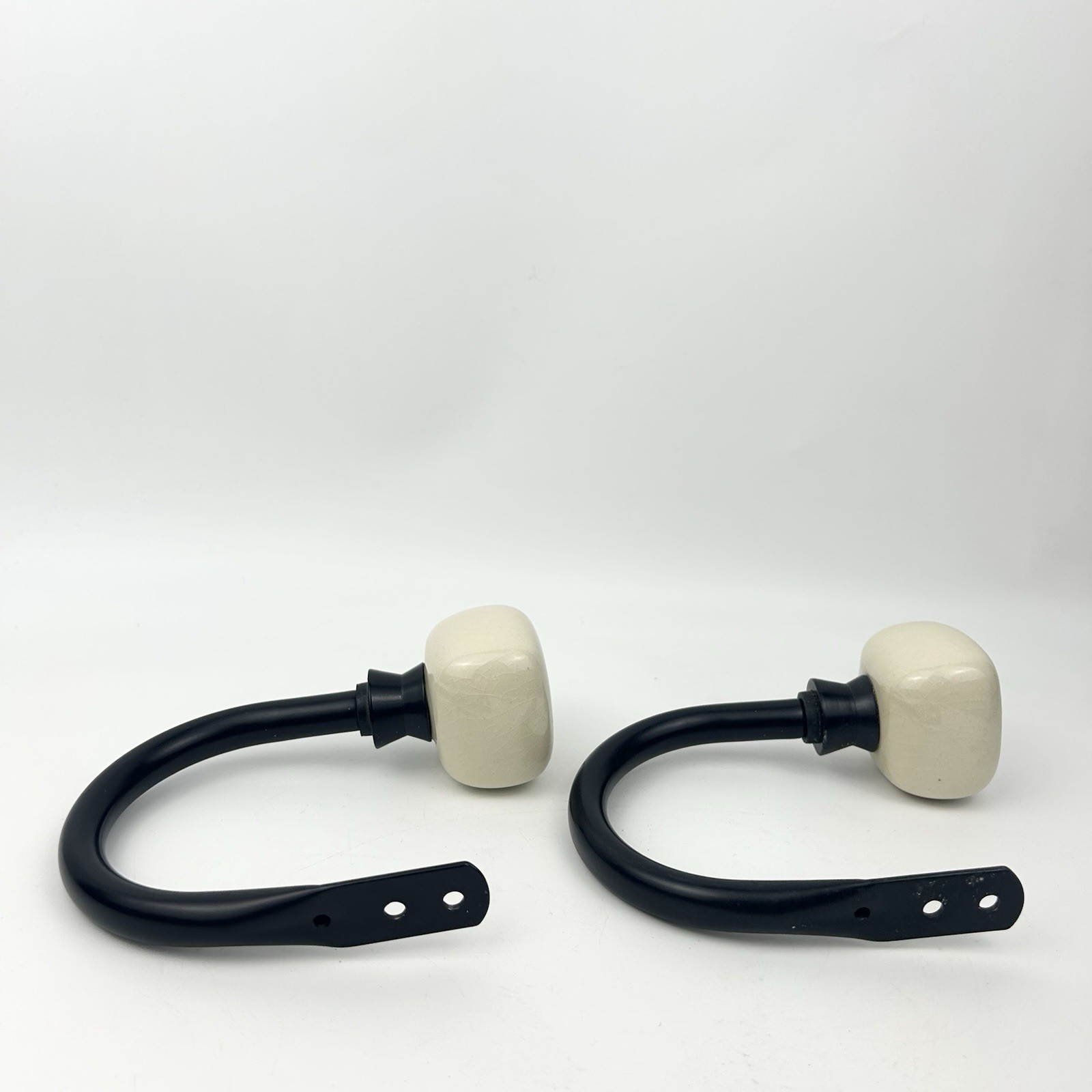 2 Black and Cream Ceramic Square Geometric Knob Curtain Holdbacks #3