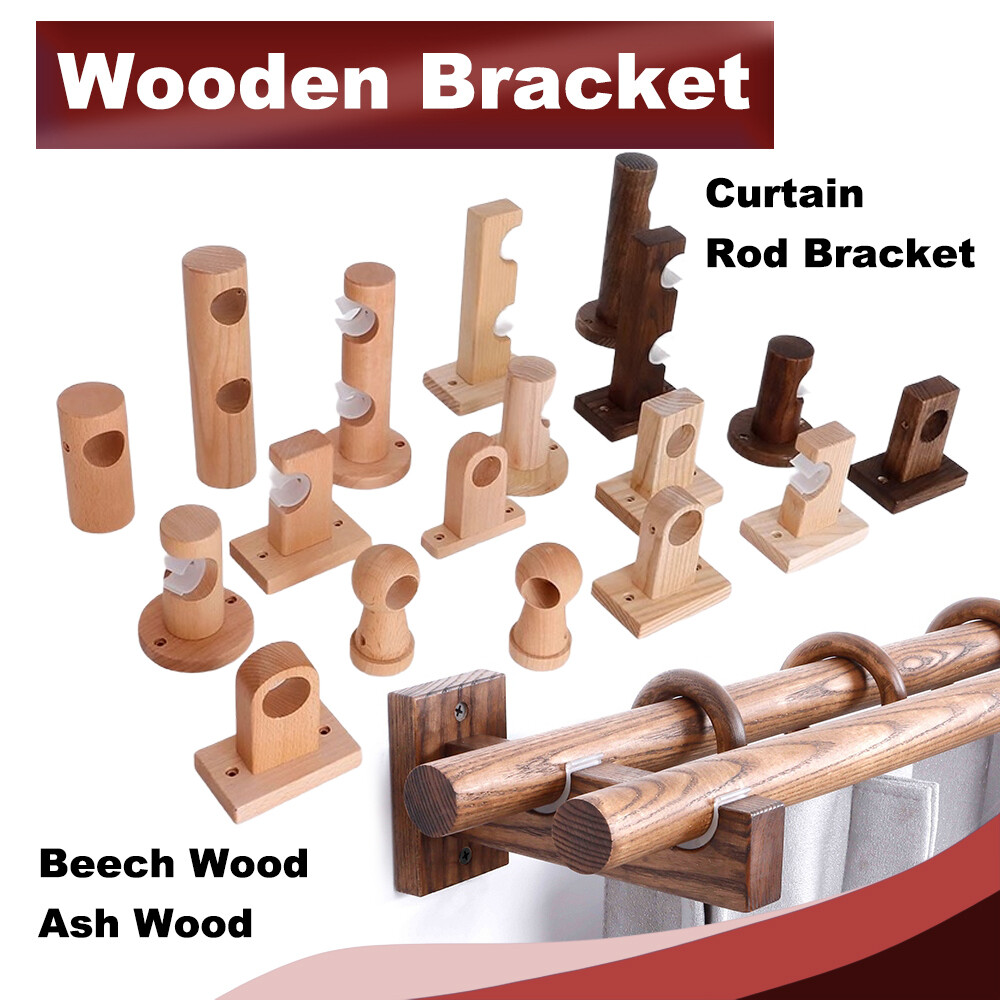 Wooden Curtain Rods Bracket Single / Double Pole Holder Decorative, Multi-Styles