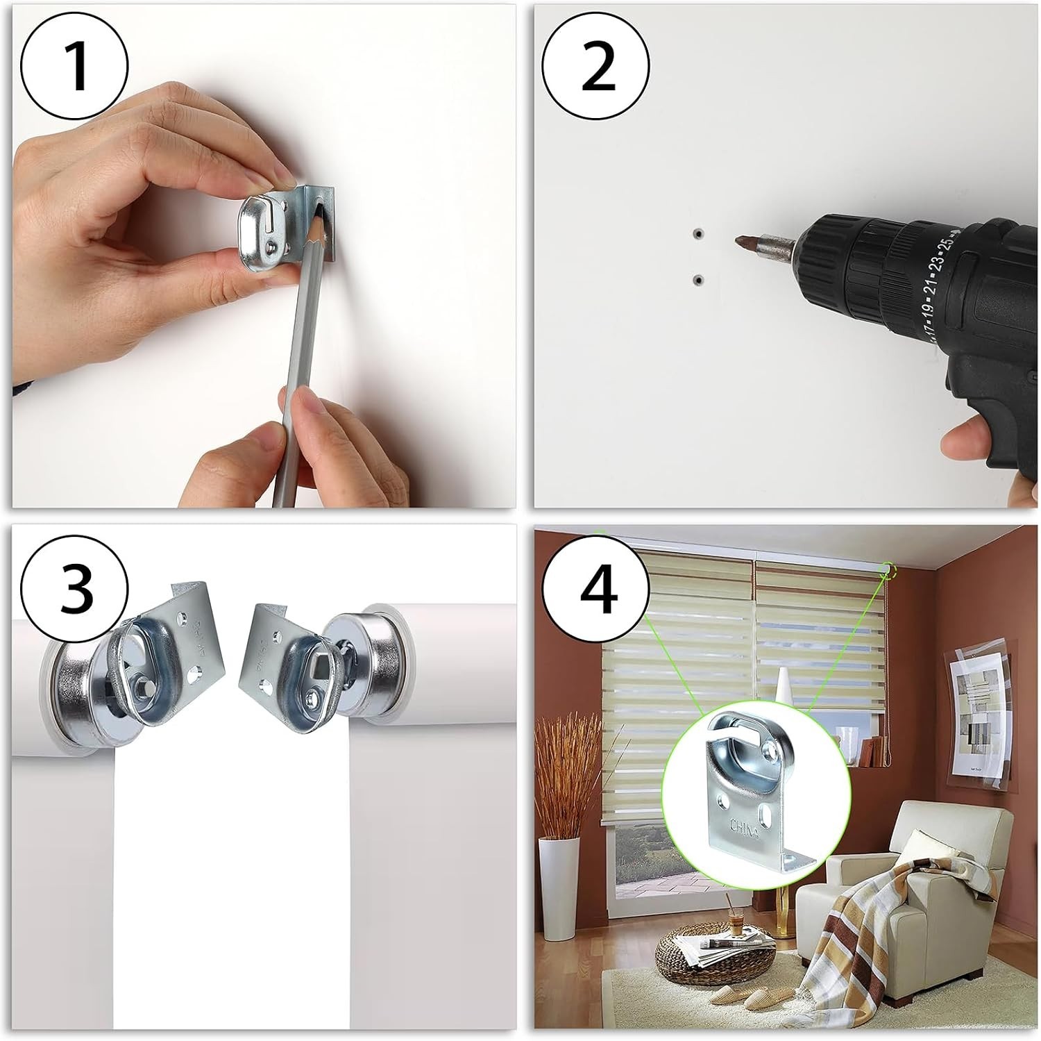 Metal Window Shade Brackets-4PCS Roller Shade Hardware Inside and Outside Mou…