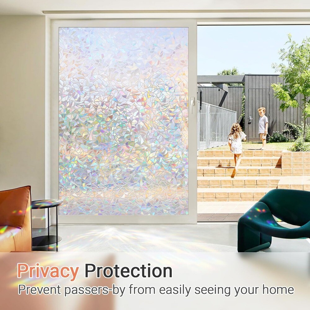 Rabbitgoo 3D Window Film Stained Glass Rainbow Window Static Clings 17.5″x78.7″