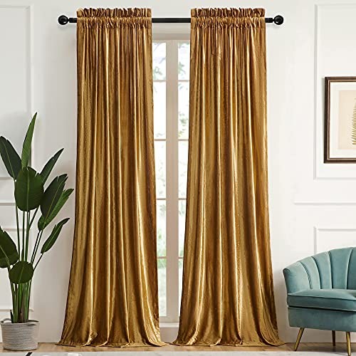Curtains 96 inch for Living Room Velvet Blackout 52″W x 96″L (Pack of 2) Gold