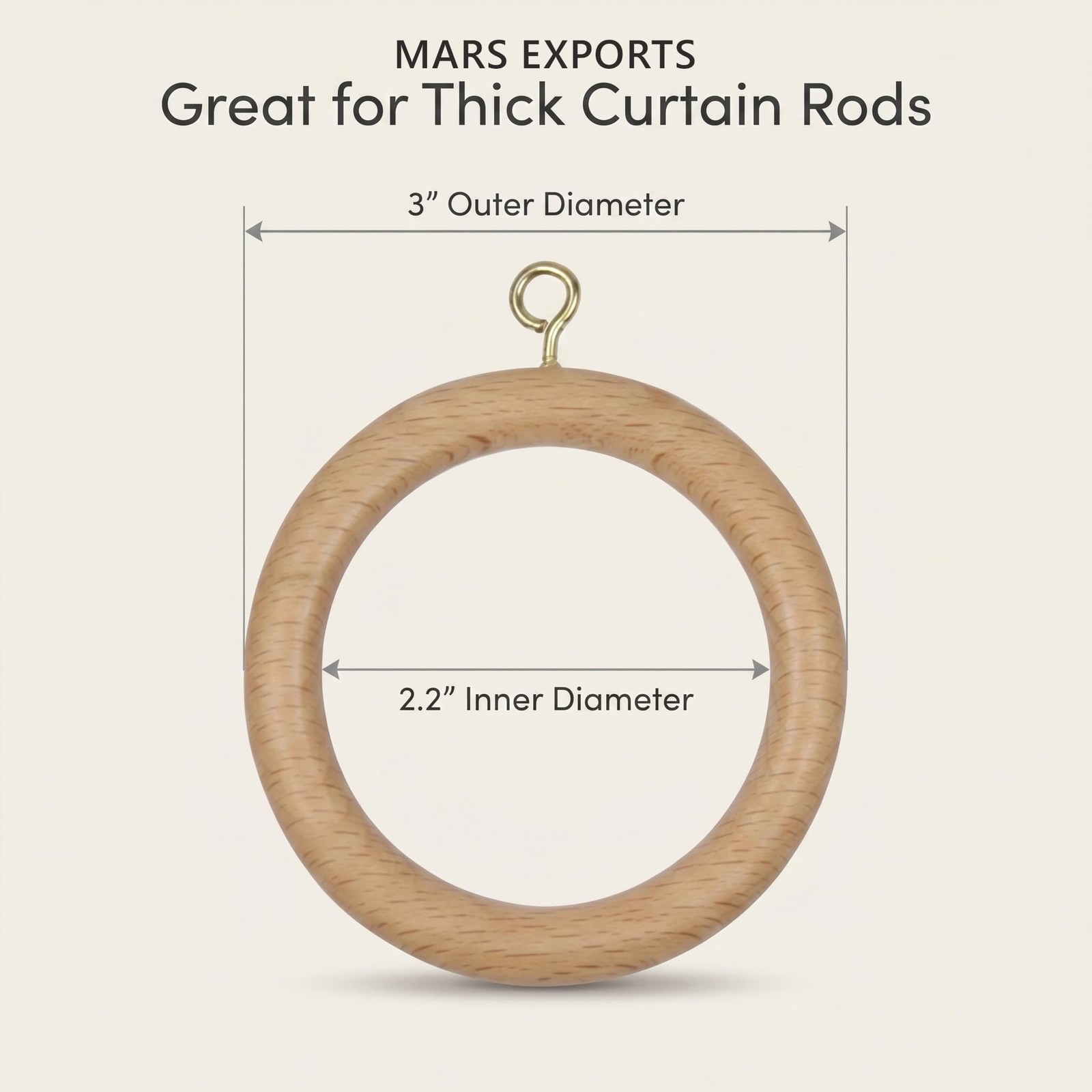 100pcs 3 Inch Wooden Curtain Rod Rings for 1.75in Rod – Beech Wood 2.2in Inner