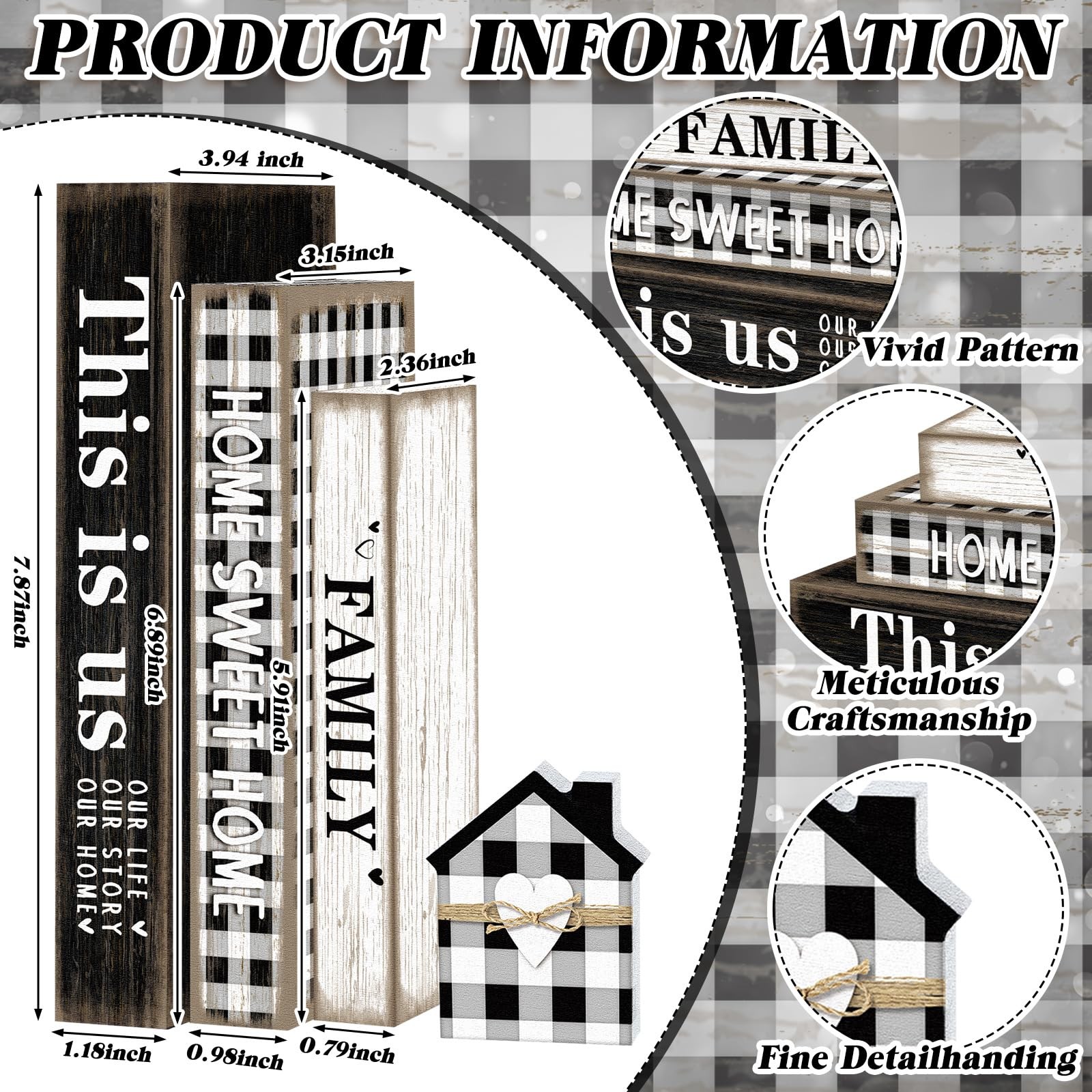 4 Pcs Home Sweet Tabletop Decor Set Black and White Farmhouse Wooden Signs Th…