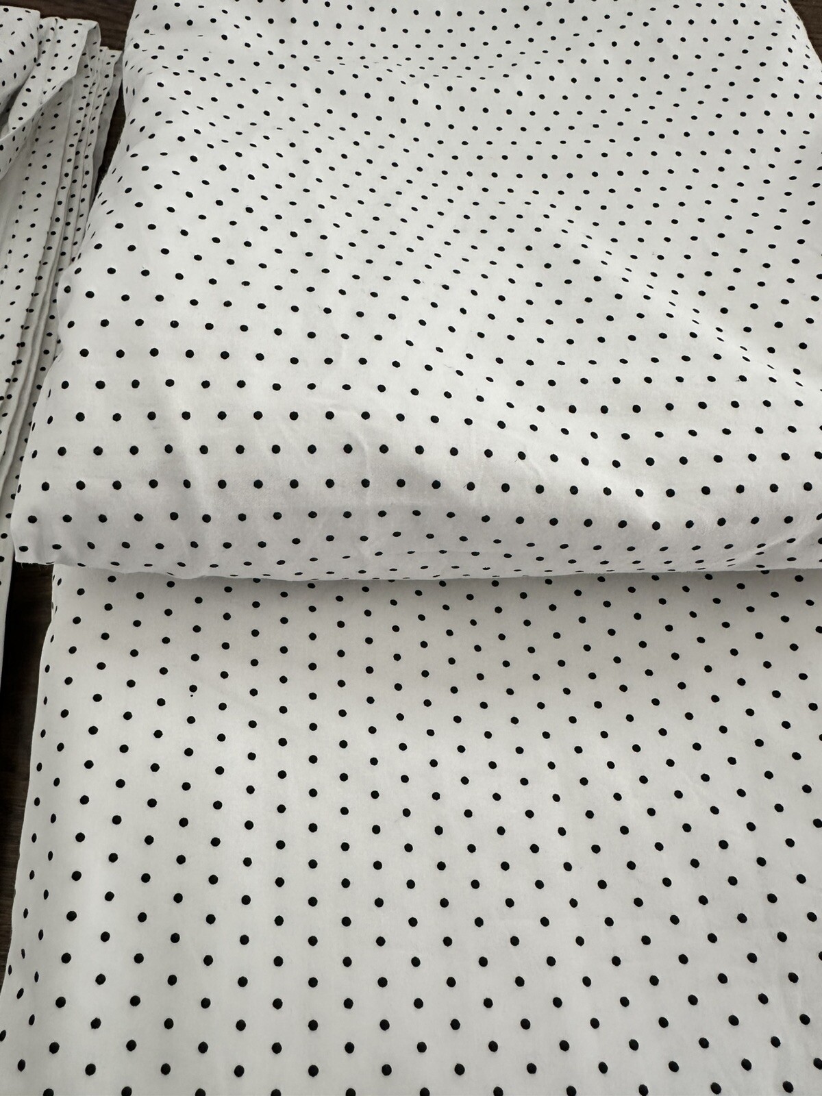 Set Of 3 The Land of Nod~White Cotton w/Black Polka Dots Curtain Panels 44×84”