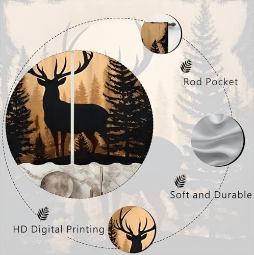 Forest Theme Rustic Deer Pine Kitchen Curtains Country Vintage Retro Cabin Lodge