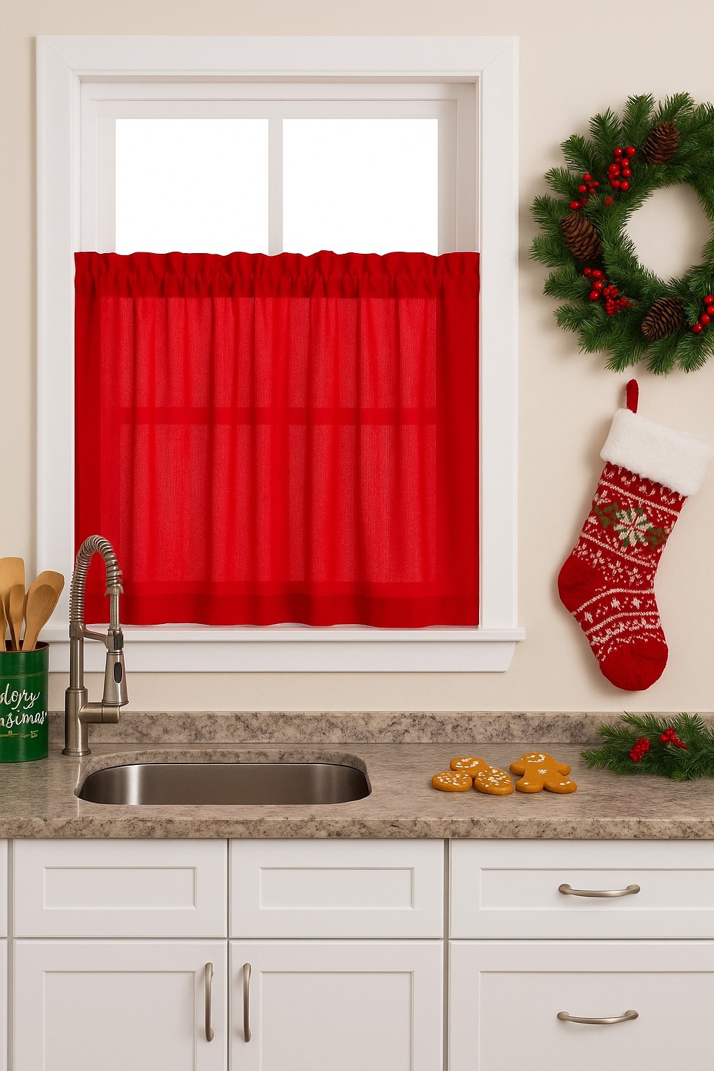 Sweet Home Collection Kitchen Window Tier Curtain 24″ Ribcord Red New Sealed