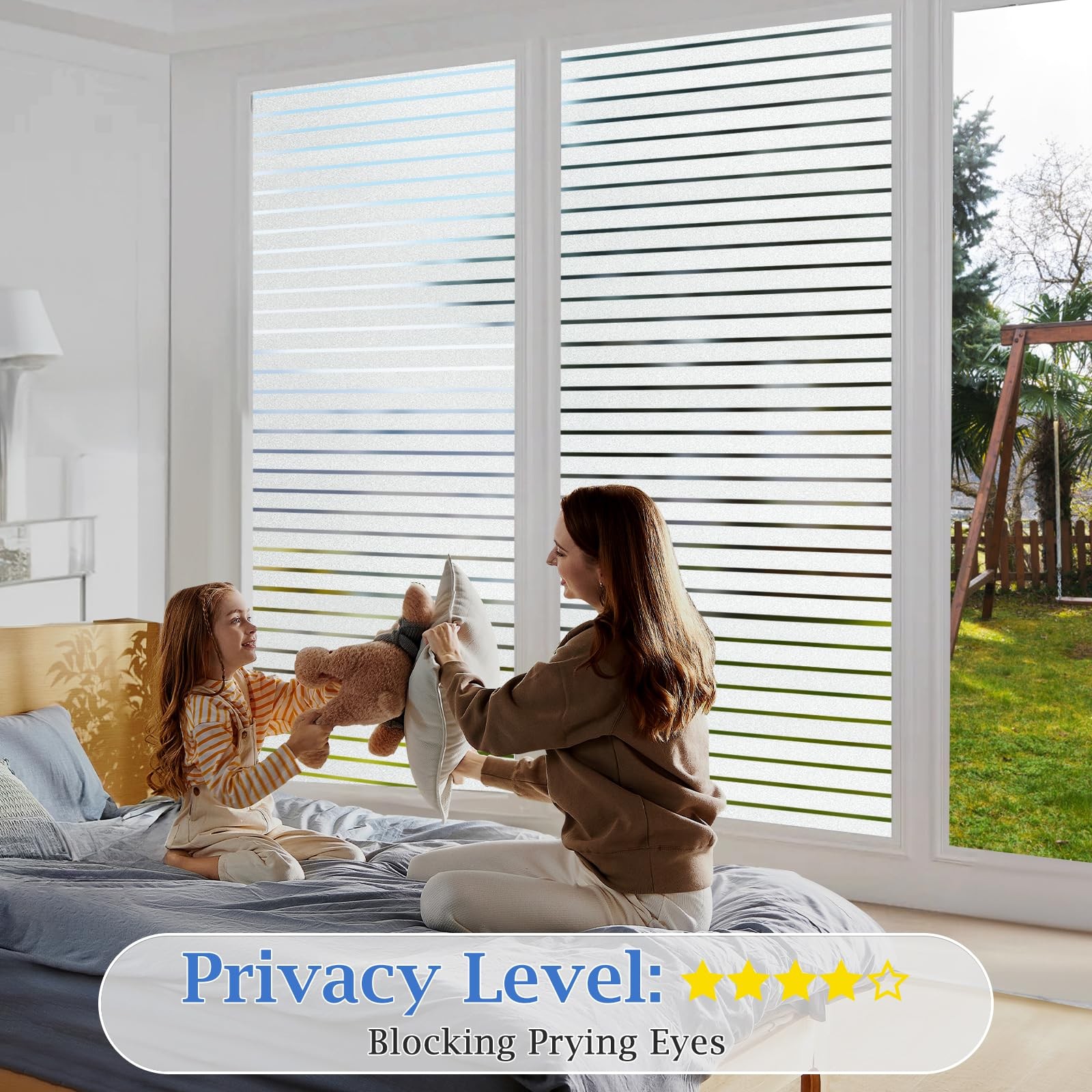 Viseeko Blinds Style Window Privacy Film, 17.5 x 78.7 Inch, Frosted Stripe