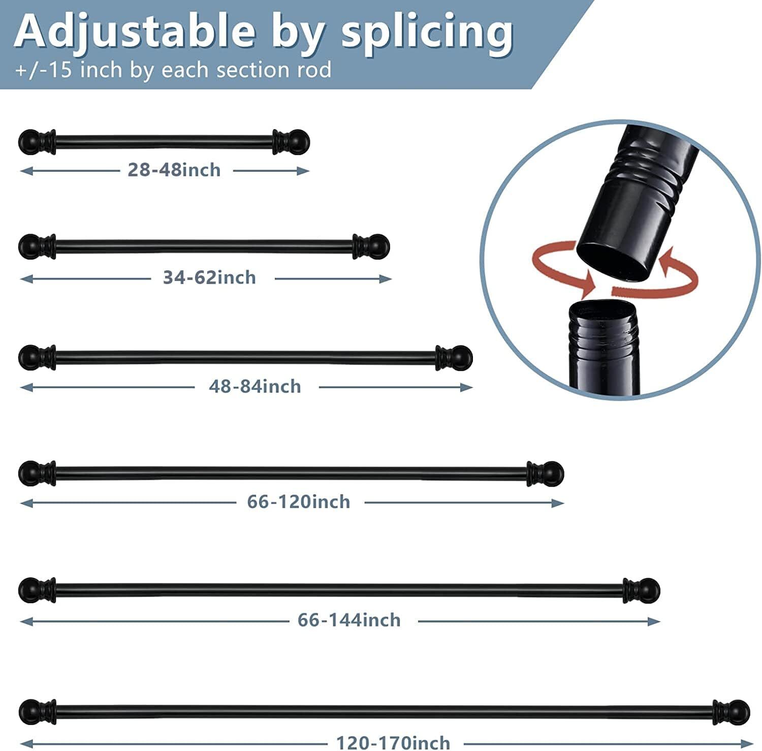 Black Curtain Rods for Windows 66 to 144 Long Curtain Rods for Grommet Dra